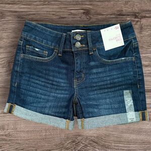 SO Favorite Midi Denim Shorts Women’s 5 Dark Wash Low Rise Stretch Cuffed NWT